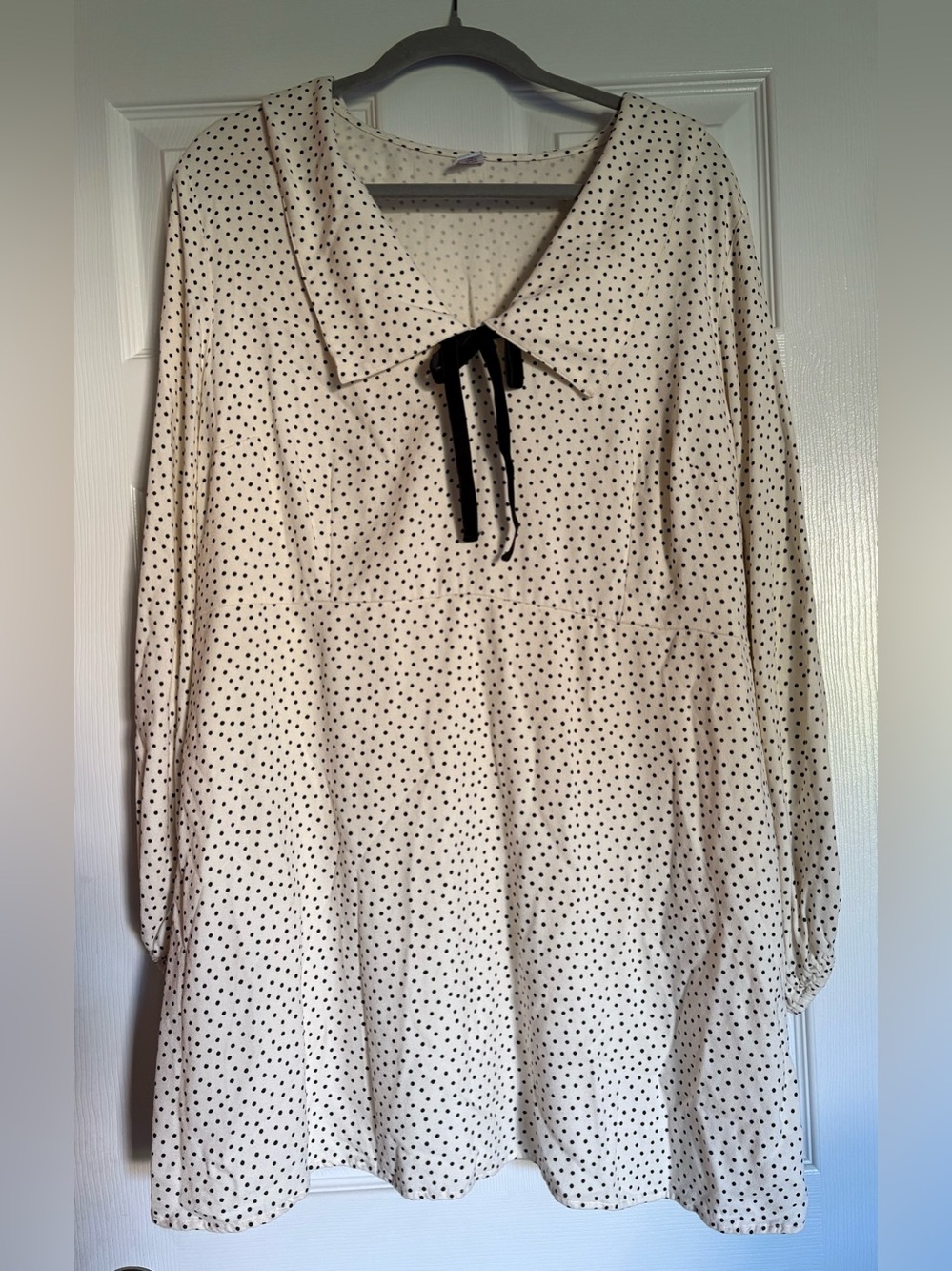 Old Navy Cream Polka Dot Long-Sleeve Dress with Black Tie
